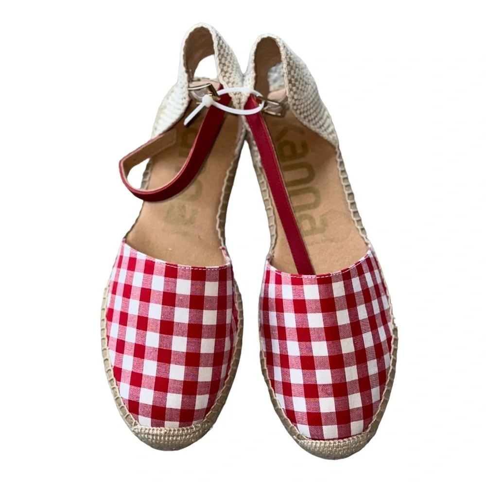 NEW Kanna Made In Spain Red Plaid Picnic Espadrille  Jute  EU 41 US10.5